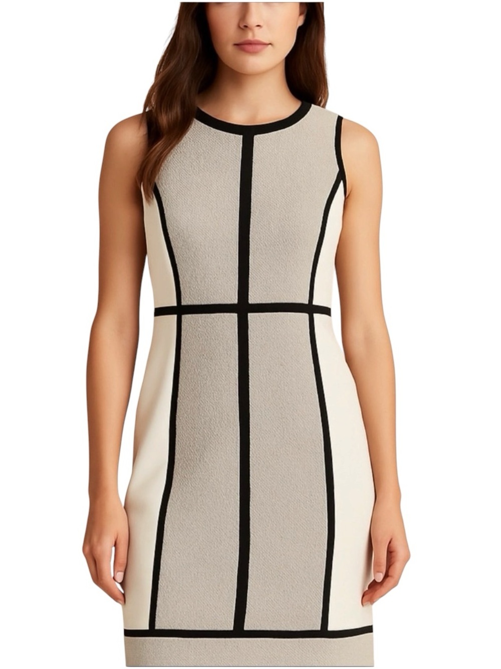 Ann Taylor cream/black Dress, size 6, never worn, back zip, lined, knee length
